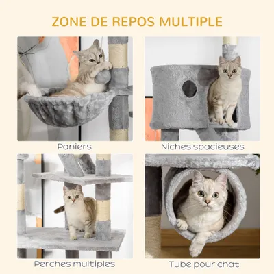 PawHut - Arbre à chat XXL réglable multi-équipement H.240-260cm - gris PawHut - Arbre à chat XXL réglable multi-équipement H.240-260cm - gris