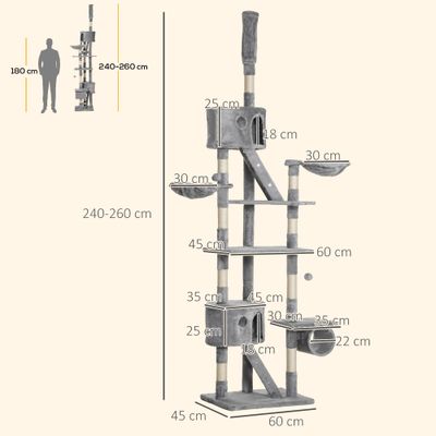 PawHut - Arbre à chat XXL réglable multi-équipement H.240-260cm - gris