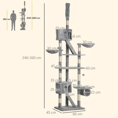 PawHut - Arbre à chat XXL réglable multi-équipement H.240-260cm - gris PawHut - Arbre à chat XXL réglable multi-équipement H.240-260cm - gris