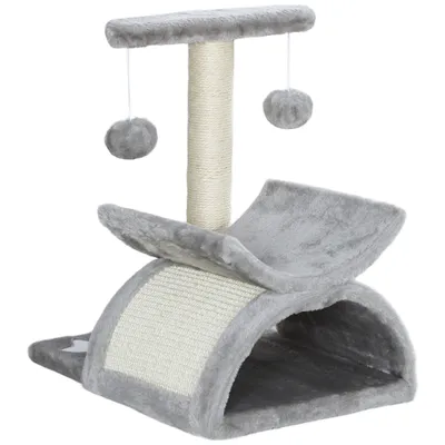 PawHut - Arbre à chat design-griffoir, jeu rotatif, panier, tunnel-gris
