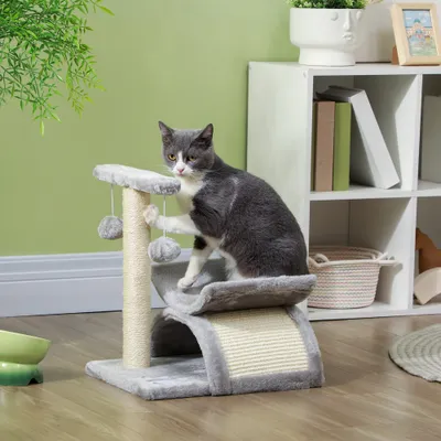 PawHut - Arbre à chat design-griffoir, jeu rotatif, panier, tunnel-gris PawHut - Arbre à chat design-griffoir, jeu rotatif, panier, tunnel-gris