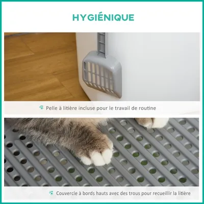 PawHut - Litière Chat Double Porte avec Pelle Incluse - blanc gris PawHut - Litière Chat Double Porte avec Pelle Incluse - blanc gris