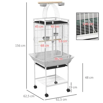 PawHut - Cage oiseaux à roulettes et plateau coulissant H.156cm-blanc