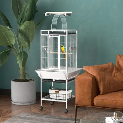 PawHut - Cage oiseaux à roulettes et plateau coulissant H.156cm-blanc