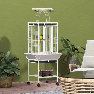 PawHut - Cage oiseaux à roulettes et plateau coulissant H.156cm-blanc