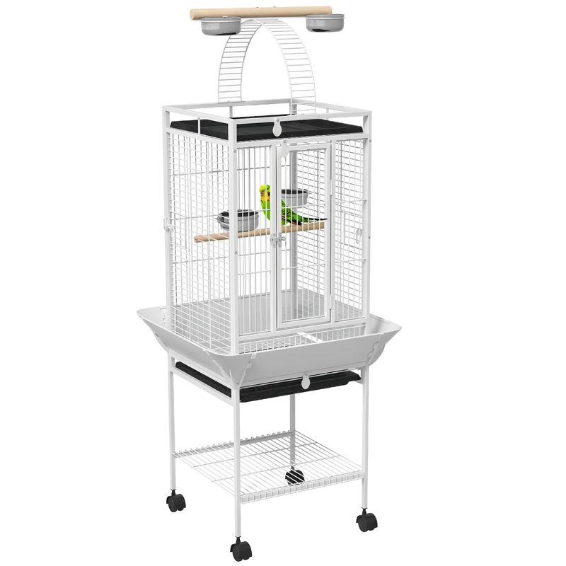 PawHut - Cage oiseaux à roulettes et plateau coulissant H.156cm-blanc