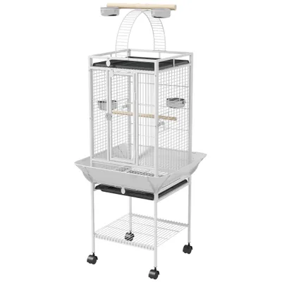 PawHut - Cage oiseaux à roulettes et plateau coulissant H.156cm-blanc
