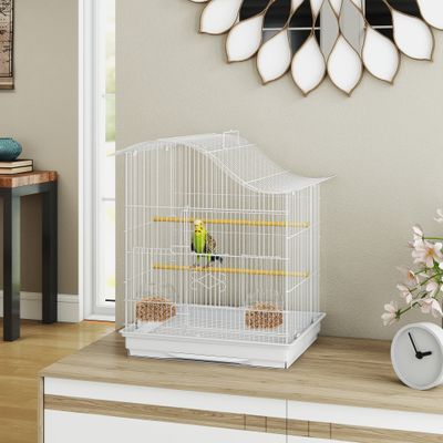PawHut - Cage à oiseau 4 portes H.45cm-blanc