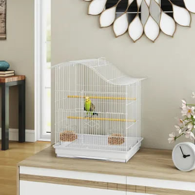 PawHut - Cage à oiseau 4 portes H.45cm-blanc PawHut - Cage à oiseau 4 portes H.45cm-blanc