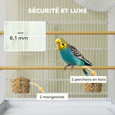 PawHut - Cage à oiseau 4 portes H.45cm-blanc PawHut - Cage à oiseau 4 portes H.45cm-blanc