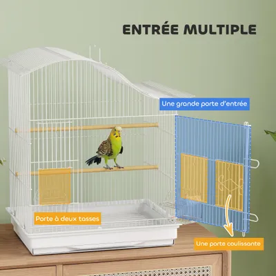 PawHut - Cage à oiseau 4 portes H.45cm-blanc PawHut - Cage à oiseau 4 portes H.45cm-blanc