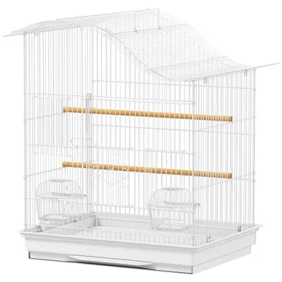 PawHut - Cage à oiseau 4 portes H.45cm-blanc PawHut - Cage à oiseau 4 portes H.45cm-blanc