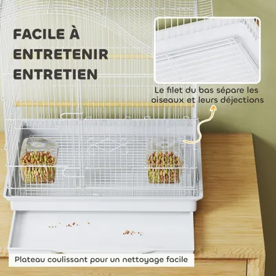 PawHut - Cage à oiseau 4 portes H.45cm-blanc PawHut - Cage à oiseau 4 portes H.45cm-blanc