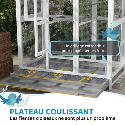 PawHut - Volière à oiseaux H.154cm - blanc gris noir
