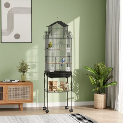 PawHut - Cage à oiseaux avec roulettes, mangeoires, perchoirs et balançoire