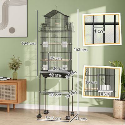 PawHut - Cage à oiseaux avec roulettes, mangeoires, perchoirs et balançoire