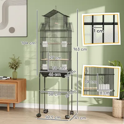 PawHut - Cage à oiseaux avec roulettes, mangeoires, perchoirs et balançoire
