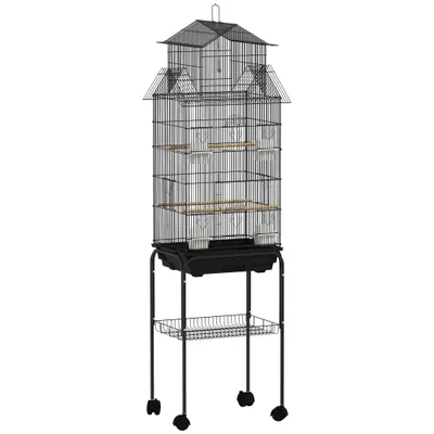 PawHut - Cage à oiseaux avec roulettes, mangeoires, perchoirs et balançoire