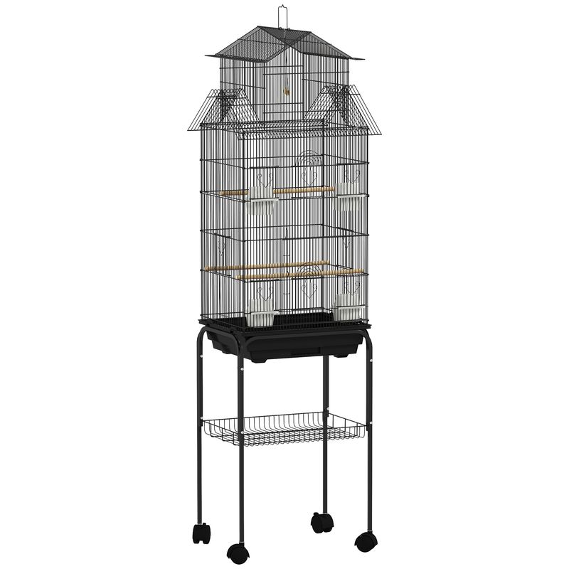 PawHut - Cage à oiseaux avec roulettes, mangeoires, perchoirs et balançoire