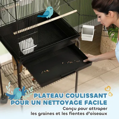 PawHut - Cage à oiseaux avec roulettes, mangeoires, perchoirs et balançoire