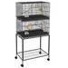 PawHut - Double cage à oiseaux avec roulettes et accessoires H.164cm - noir