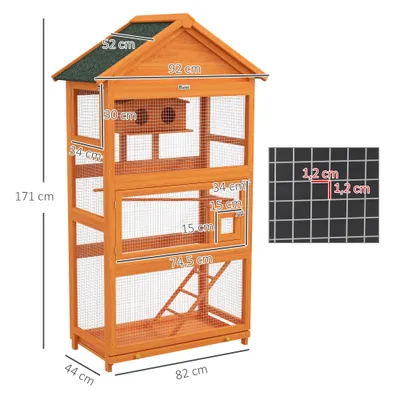 PawHut - Volière XL 2 portes toit asphalte tiroir amovible bois pré-huilé PawHut - Volière XL 2 portes toit asphalte tiroir amovible bois pré-huilé