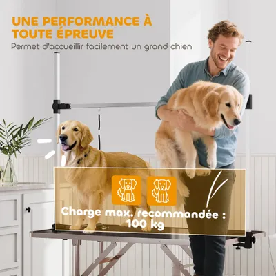 PawHut - Table toilettage pliante chien-réglable, étagère, 100kg max-noir
