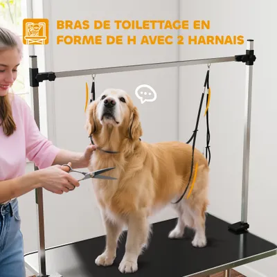 PawHut - Table toilettage pliante chien-réglable, étagère, 100kg max-noir