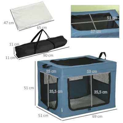 PawHut - Sac pliable pour animaux - 2 poignées, 3 portes - H.51cm - bleu PawHut - Sac pliable pour animaux - 2 poignées, 3 portes - H.51cm - bleu