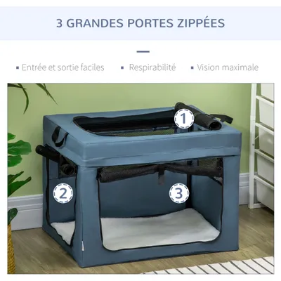 PawHut - Sac pliable pour animaux - 2 poignées, 3 portes - H.51cm - bleu PawHut - Sac pliable pour animaux - 2 poignées, 3 portes - H.51cm - bleu