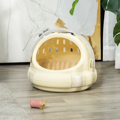 PawHut - Maison Chat Portable, Verrouillable-H.35,2cm - beige