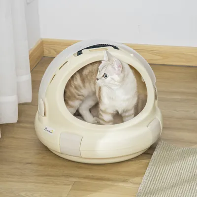 PawHut - Maison Chat Portable, Verrouillable-H.35,2cm - beige
