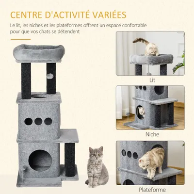 PawHut - arbre à chat multi-équipement H.125 cm - gris