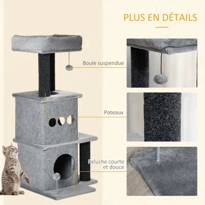 PawHut - arbre à chat multi-équipement H.125 cm - gris