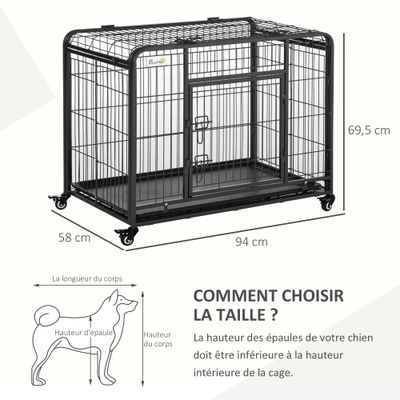 PawHut - Cage Transport Pliable - Roulettes & 2 Portes - H.69cm - Gris Noir