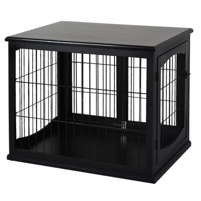 PawHut - Cage pour chien MDF 3 portes verrouillables max 30kg H.66cm - noir