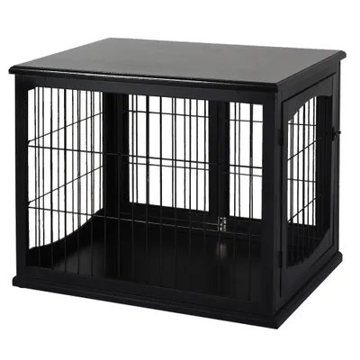 PawHut - Cage pour chien MDF 3 portes verrouillables max 30kg H.66cm - noir