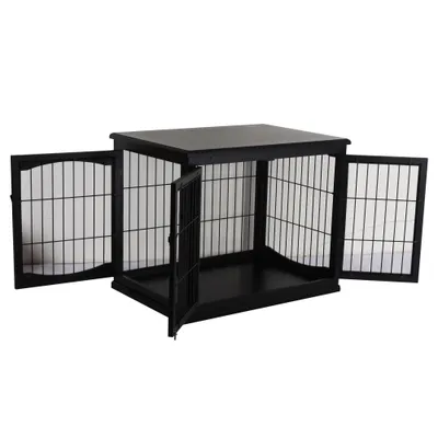 PawHut - Cage pour chien MDF 3 portes verrouillables max 30kg H.66cm - noir