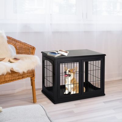 PawHut - Cage pour chien MDF 3 portes verrouillables max 30kg H.66cm - noir