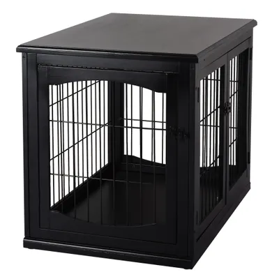 PawHut - Cage pour chien MDF 3 portes verrouillables max 30kg H.66cm - noir