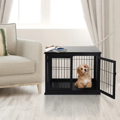 PawHut - Cage pour chien MDF 3 portes verrouillables max 30kg H.66cm - noir