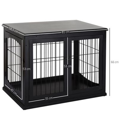 PawHut - Cage pour chien MDF 3 portes verrouillables max 30kg H.66cm - noir