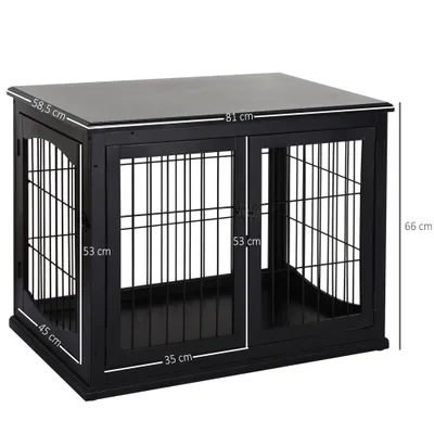 PawHut - Cage pour chien MDF 3 portes verrouillables max 30kg H.66cm - noir