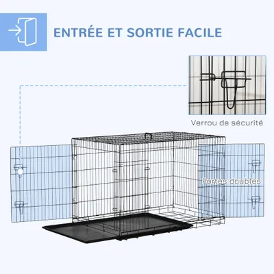 PawHut - cage chien pliable 2 portes verrouill. plateau amo. H.82 cm - noir PawHut - cage chien pliable 2 portes verrouill. plateau amo. H.82 cm - noir