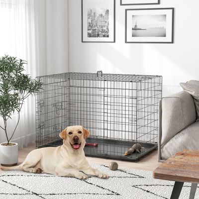 PawHut - cage chien pliable 2 portes verrouill. plateau amo. H.82 cm - noir