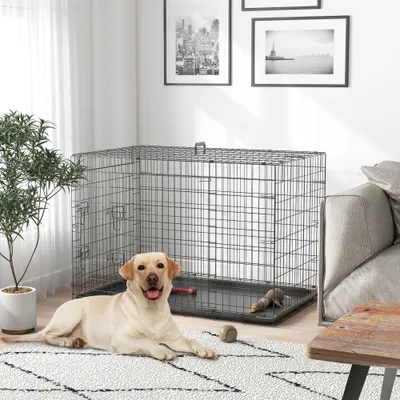 PawHut - cage chien pliable 2 portes verrouill. plateau amo. H.82 cm - noir PawHut - cage chien pliable 2 portes verrouill. plateau amo. H.82 cm - noir