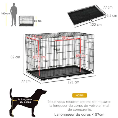 PawHut - cage chien pliable 2 portes verrouill. plateau amo. H.82 cm - noir PawHut - cage chien pliable 2 portes verrouill. plateau amo. H.82 cm - noir