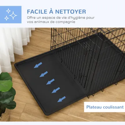 PawHut - cage chien pliable 2 portes verrouill. plateau amo. H.82 cm - noir PawHut - cage chien pliable 2 portes verrouill. plateau amo. H.82 cm - noir