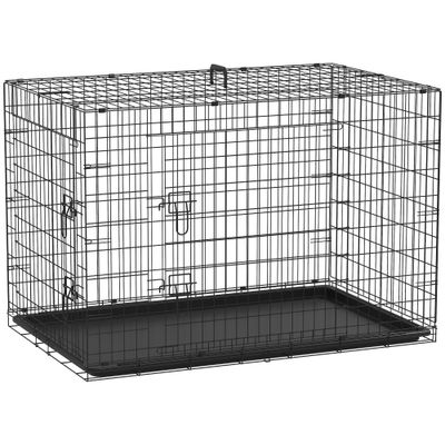 PawHut - cage chien pliable 2 portes verrouill. plateau amo. H.82 cm - noir