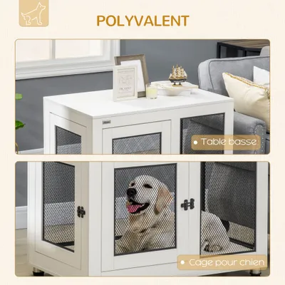 PawHut - Cage pour chien sur pied-2 portes verr. coussin incl.-noir/blanc